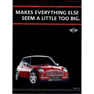 2003 Mini Cooper Hatchback Vintage Print Ad Retro British Car Man Cave Wall Art